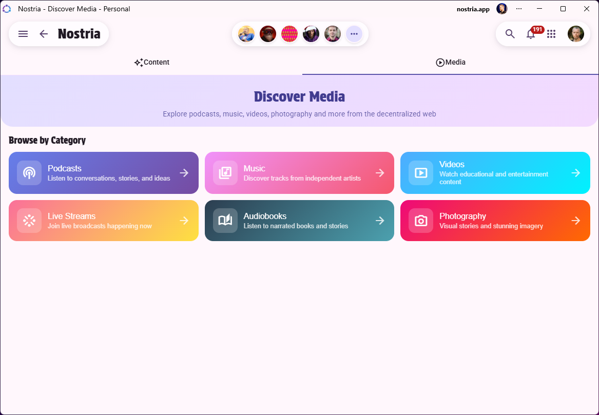 Nostria Discover Media - Light theme
